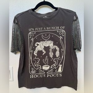 Embellished Upcycled Hocus Pocus tshirt. Halloween Witchy vibes. Size X Small.